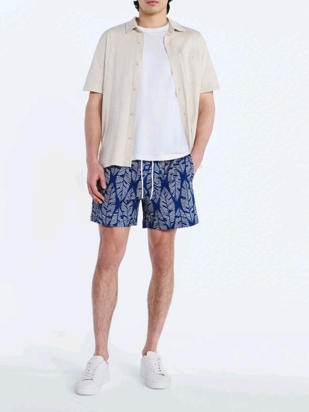 Free Assembly Men's 2XL 44-46 Seersucker Swim Trunks NWT Blue Palm Leaf Shorts